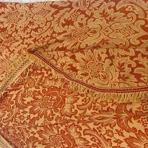 Vintage Bates Double Size Bedspread Fringe MCM Spanish Orange Damask 60s 70s